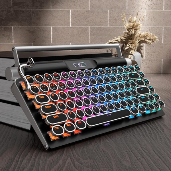Wireless Typewriter Keyboard, Mechanical and Retro Computer Typewriter Keyboard,Gaming Keyboard, Punk dot keycaps for Laptop/Desktop/MAC/Mobile Phone 2 Keyboard