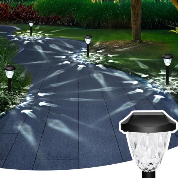 8 Pack Solar Lights Outdoor, Solar Pathway Lights with Great Pattern, Waterproof Auto On/Off Solar Powered Light for Outside Yard Garden Walkway Driveway Lawn Pathway 2 Solar Lights