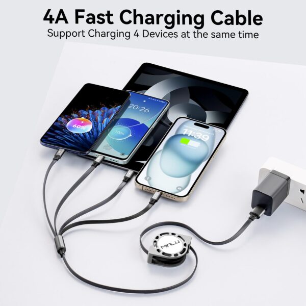 Multi Charging Cable 4A, 2Pack 4Ft Retractable Multi Fast Charger Cable, Multiple Charging Cord 4