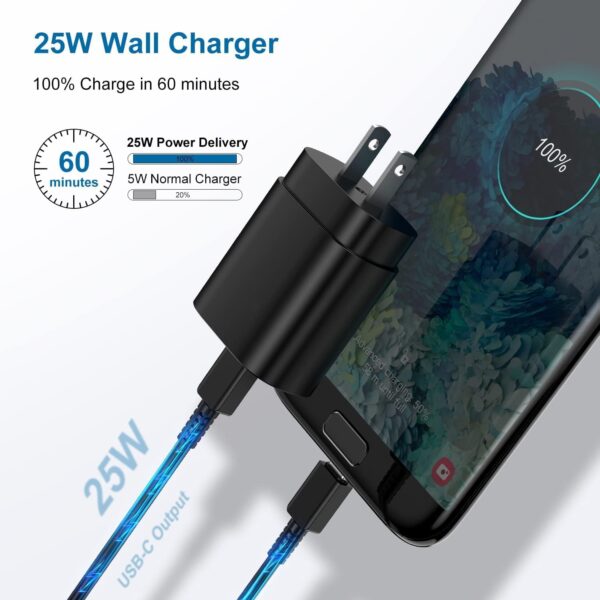 Type C Charger, 2Pack 25W PD USBC Wall Charger Super Fast Charging Block & 6ft Android Phone Cable Cord 4