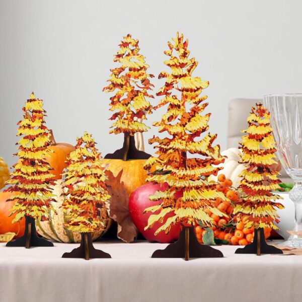 5 Pcs Fall Decor Gold Fall Mantel Decor Wooden Free Standing Fall Trees Art Rustic Fall Decorations for Home Thanksgiving Decor Fall Trees Centerpiece for Table Shelf Mantel (Rustic) 2 Trees