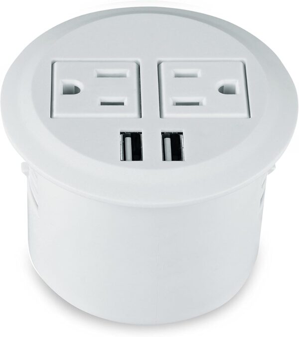 Desktop Power Grommet Power Outlet Socket Desk Data Center 2 Outlet with 2 USB Ports with 10 FT Extension Cord(White) 2 Power