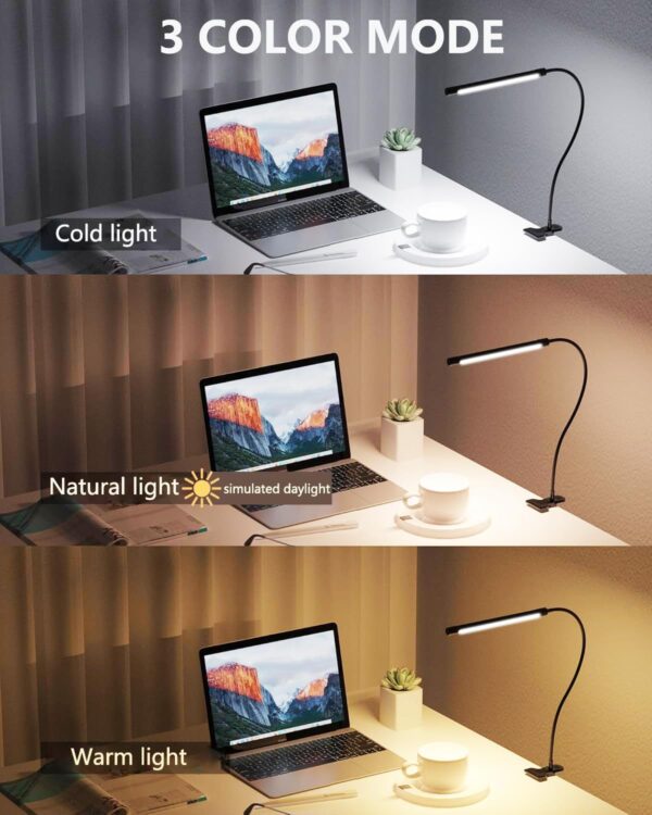 Desk Lamp with Clamp - Adjustable 3 Color Modes 10 Brightness Level Table Lamp, USB Eye Caring Flexible Gooseneck Desk Light for Home Office, Dorm Room, Reading, Nail, Clip On Light, Black 2 Desk Lamp