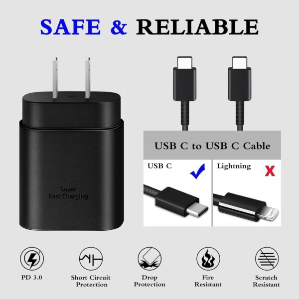2-Pack 25W Type C Fast Charging Block with 6ft USB C Charger Cable 4