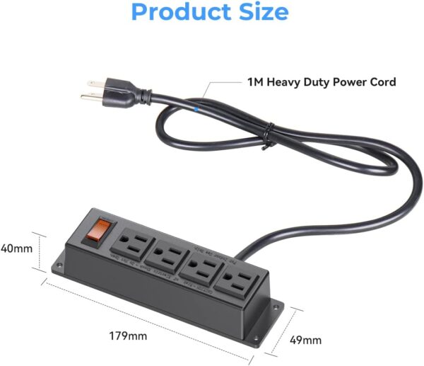 Wall Mount Power Outlet Strip, 4 Outlet Mountable Power Strip with Switch, 3ft Cord Under Desk Power Strip for Office/Industrial/Home, Flat Plug, Black 2 Power Strip