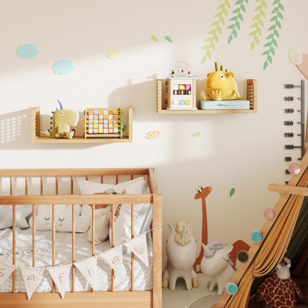 Rattan Shelf Set of 2, Cute Nursery Shelves Wall Mounted, Natural Hanging Bookshelf Storage, Boho Decorative Floating Shelves for Kids Room, Living Room, Play Room, Bedroom, Home Decor 2 Shelf