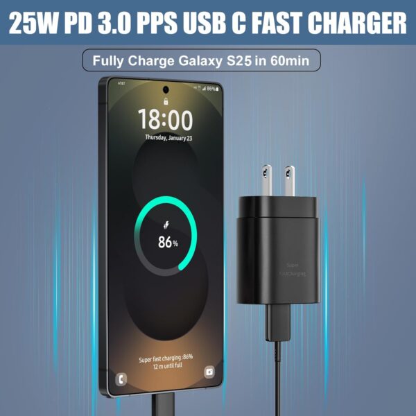 S25 S24 S23 S22 Ultra Samsung Charger Fast Charging,25W Android Phone Charger Cord Type C Block & Super Fast Charger USB C Cable 10Ft for Samsung Galaxy S25/S24/S23/S22/S21/S20/Plus/Ultra/FE,2 Pack 2 Charger