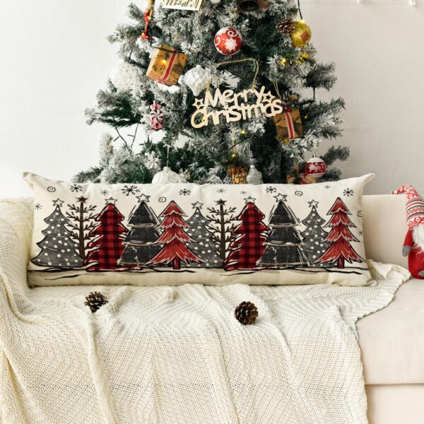 Watercolor Red and Black Buffalo Plaid Christmas Trees Long Lumbar Pillow Cover 14 x 36 Inch, Winter Holiday Long Body Pillow Case for Bed Sofa Bench 1 Cover