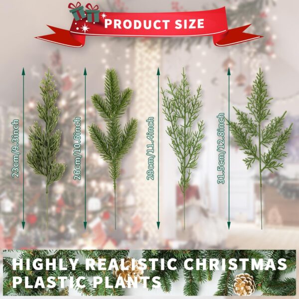 40 Pcs Artificial Pine Branches Assorted Faux Pine Stems Cedar Leaves Needle Sprigs Plastic Fake Christmas Greenery Pine Picks for Xmas Tree Wreaths Garlands DIY Accessories Home Decor (40, Green) 2 Pine