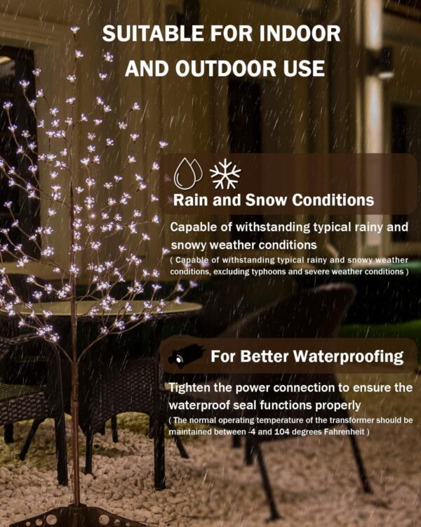 5ft Lighted Cherry Blossom Tree with 184 Warm White LED Lights for Holiday Decor - Dimmable, UL Certified, Waterproof - Ideal for Indoor and Outdoor Decoration 2 Blossom