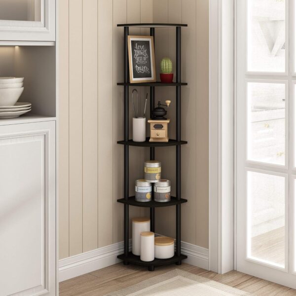 Turn-N-Tube 5 Tier Corner Display Rack Multipurpose Shelving Unit, 1-Pack, Espresso/Black 2 Shelving