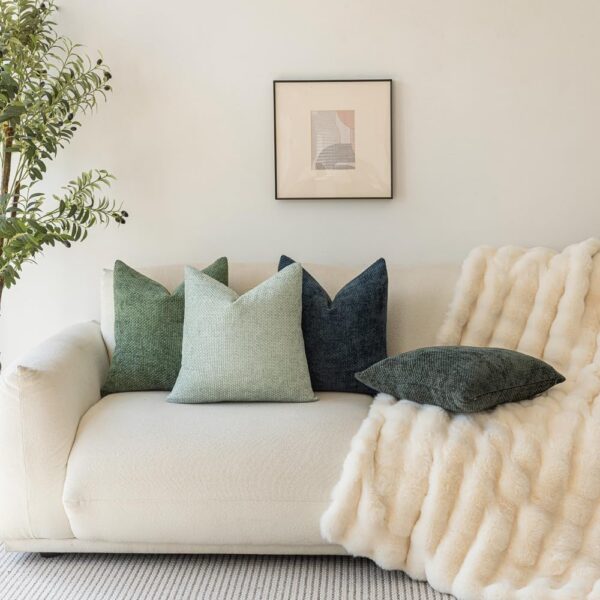 Neutral Decorative Throw Pillow Covers 18x18 Inch for Living Room Couch Bed Sofa Farmhouse Boho Home Decor Set of 4 Soft Corduroy Accent Luxury Cushion Cases (18x18, Green Forest) 2 Throw Pillow Covers