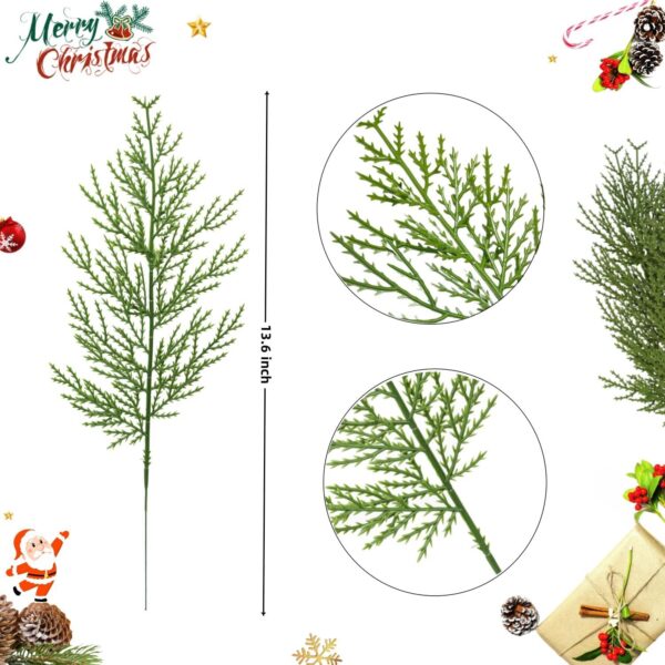 Christmas Greenery Stems, 60 Pcs Christmas Pine Picks, Faux Greenery Cedar Picks for Christmas Tree, Artificial Pine Branches for Christmas Decorations Home Wreath DIY (60, Green) 2 Greenery