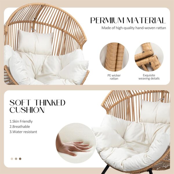 Egg Chair Wicker Outdoor Chairs, Oversized Patio Chair Oversized Lounger Chair with Cushion for Indoor Living Room, Bedroom, Outside Patio Backyard Balcony, Beige 3 Egg