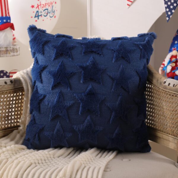 4th of July Pillow Covers 18x18 inch Set of 2 4th of July Decor Blue Stars Decoration Soft Plush Faux Fur Jacquard Throw Pillows Independence Day Decorations for Bedroom Sofa Holiday 3 Pillow Covers