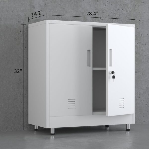 Metal Storage Cabinet with Locking Doors and Adjustable Shelf, Small Lockable Sideboard Buffet Cabinet for Home Office Hallway Entryway Living Dining Room (White) 3 Cabinet