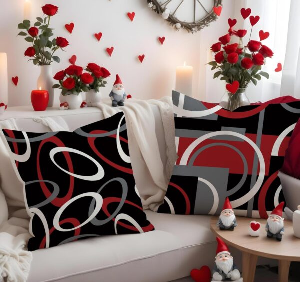 Black and Red Throw Pillow Covers 18x18 Set of 4 Grey Modern Abstract Geometric Decorative Pillow Covers Circle Pattern Pillowcases Decor for Couch Sofa Bedroom Outdoor 3 Pillow