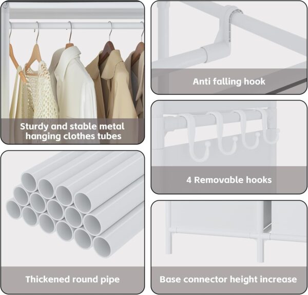 Portable Closet,Free Standing Wardrobe Closet with Hanging Rod and Curtain,Clothes Storage Organizer, for Cloakroom, Bedroom,40.55 x 16.73 x 65.35Inches,White 3 Curtain