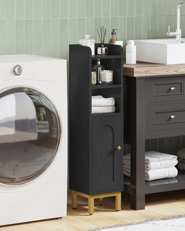 Bathroom Storage Cabinet, Small Corner Floor Cabinet with Door and Shelves, Narrow Toilet Paper Holder, Bathroom Organizer with Adjustable Shelf, for Small Spaces, Black BC08206X 4 Storage