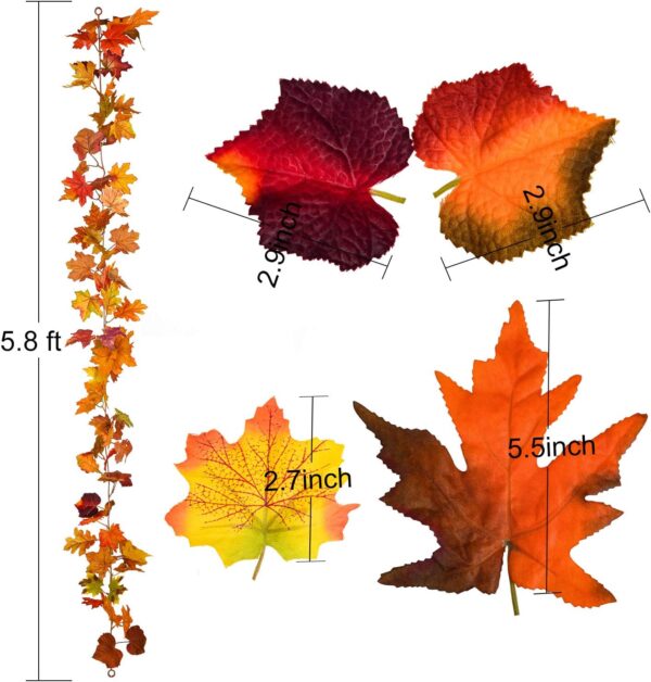2 Pack Fall Maple Garland - 5.9ft/Piece Artificial Fall Foliage Garland Colorful Autumn Decor for Home Wedding Party (Mixed Color) 5 Garland
