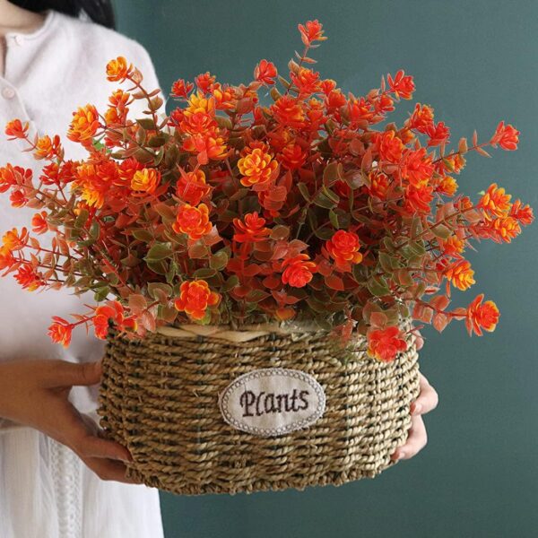 8 Bundles Artificial Fall Flowers No Fade Faux Autumn Plants, Fake Indoor Outdoor Greenery Decorations for Thanksgiving Christmas Wedding Party Home Garden Fireplace Décor (Green Orange) 5 Flowers