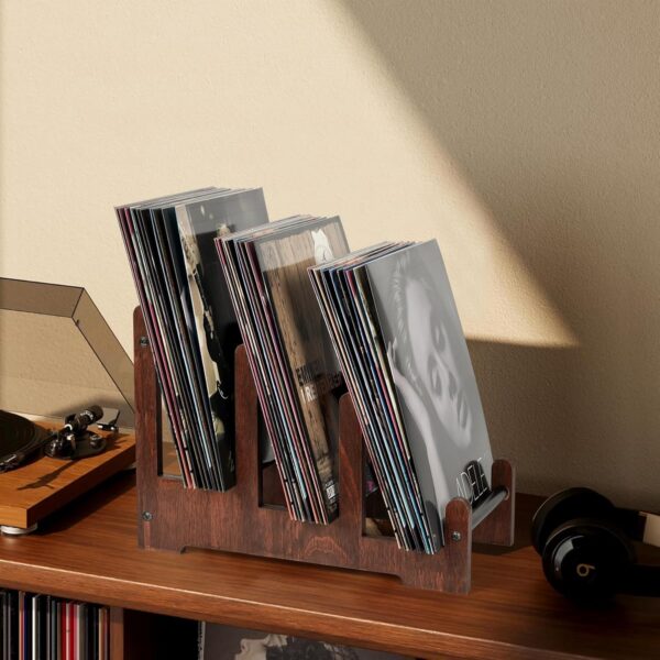 Records Holder,3-Tier Vinyl Record Storage,60LP's Vinyl Record Holder Stand,Wood Album Storage for Vinyls Records Album Book Magazine File 4 Holder