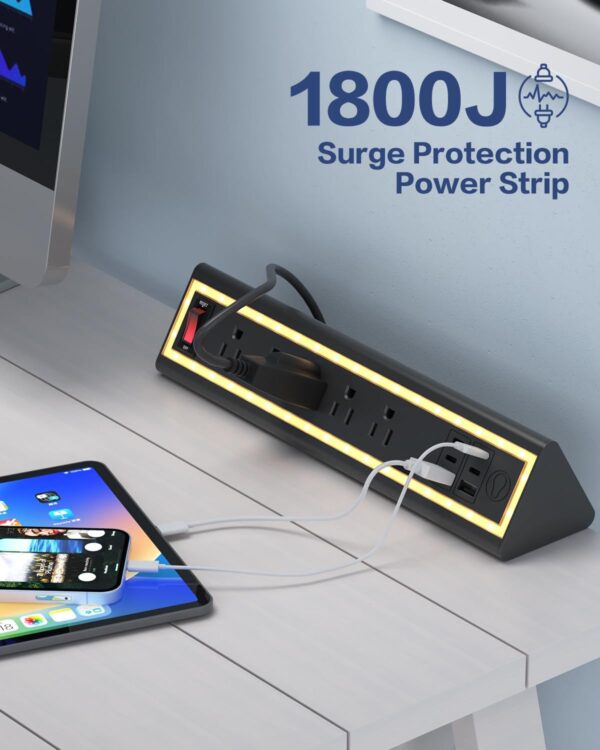 Desk Clamp Power Strip with Nightlight, 40W Fast Charging, 6FT Extension Cord, 4x20W USB-C & 2 USB Ports, 5 AC Outlets, Fits 1.69-Inch Table Edges 2 Clamp