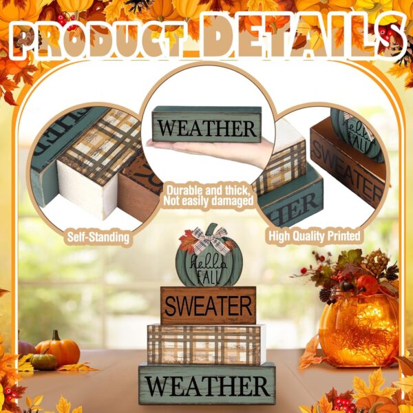4 Pcs Fall Pumpkin Decor Fall Decorations for Home Thanksgiving Table Centerpiece Pumpkin Tiered Tray Decor Rustic Decorative Block Signs Farmhouse for Autumn Harvest Party Table Kitchen Home 3 Pumpkin