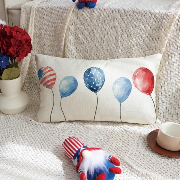 4th of July Ballnoons Throw Pillow Cover, 12 x 20 Inch Memorial Day Cushion Case for Sofa Couch 3 Pillow Cover