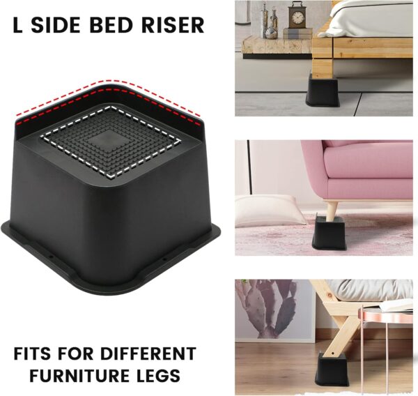 Bed Risers Heavy Duty, Oversized Furniture Risers, Support Up to 6000 Lbs, Lift 4 inch for Couch, Sofa, Table,Chair (Black 4 Pack, 4 inch) 3 Bed Risers