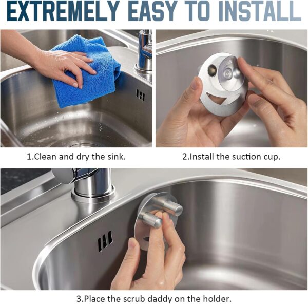 Stainless Steel Smiley Face Dish Sponge Holder, Silver Sink Caddy Organizer Storage with Suction Cup for Kitchen, Rv Apartment Kitchen Accessories Decor Scrubber 0.78" Thickness-Silver 3 Stainless