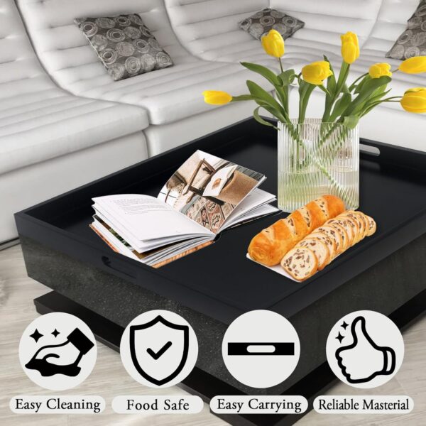 24" Square Large Ottoman Tray, Wood Serving Tray with Handle, Modern Extra Large Black Decorative Trays for Living Room Coffee Table Home 3 Ottoman