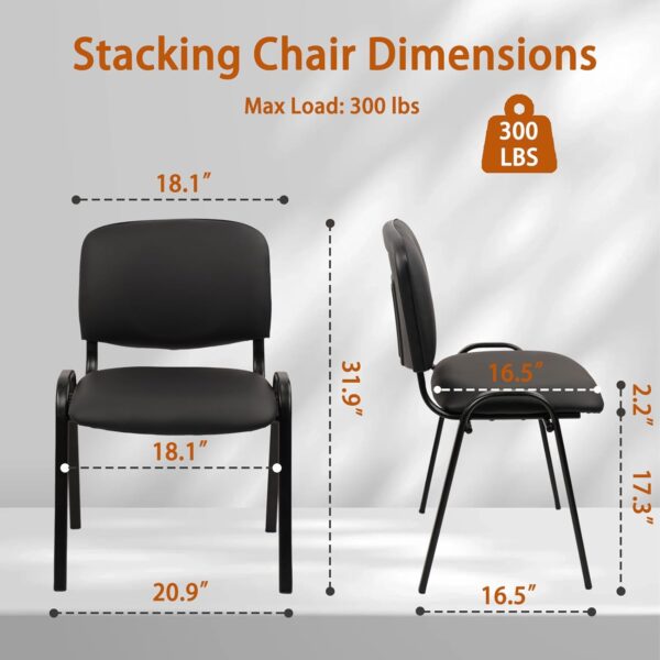 Stacking Waiting Room Chairs, PU Leather Armless Office Guest Chair with Metal Frames, Stackable Conference Room Chairs No Wheels for Reception Lobby Side Training School, Black Set of 5 3 Office Guest Chair