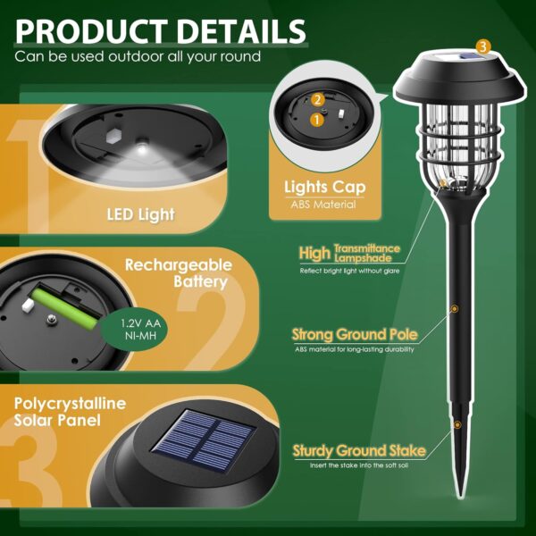 Solar Lights for Outside, Solar Outdoor Pathway Garden Lights Waterproof, Solar Powered Landscape Lighting for Yard, Garden, Pathway, Patio, Porch, Walkway, Driveway, 8 Pack(Cold White) 3 Lights