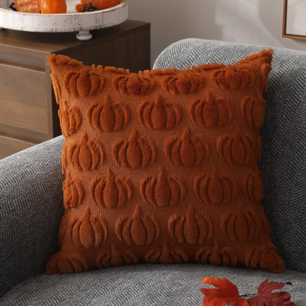 Fall Pillow Covers 18x18 Set of 2 Fall Decorations Autumn Rust Pumpkin Throw Pillow Cases Soft Plush Faux Fur Wool Couch Cushion Case for Chair Sofa Bedroom Living Room Home Decor PTK02A18 5 Covers