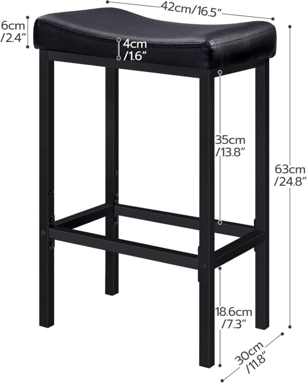 Bar Stools, Set of 2 Bar Chairs, Counter Height Stools, Saddle Barstools with Curved Surface, 24.8 Inches, 2.4" Thick Upholstery, for Kitchen, Dining Room, Cafe Black 3 Chairs