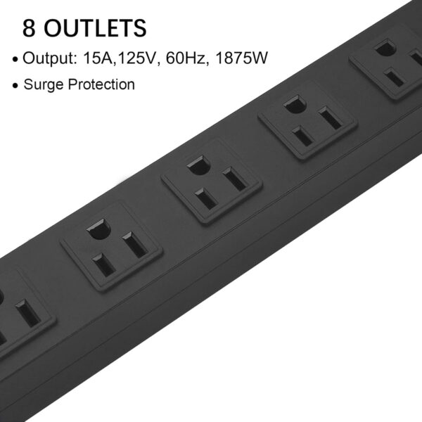 Metal 8 Outlet Mountable Power Strip, Wall Mount Outlet Heavy Duty, Wide Spaced Commercial Shop Power Strip with Switch, 15A 125V 1875W, 6 FT SJT 14AWG Power Cord.(Black) 3 Power Strip