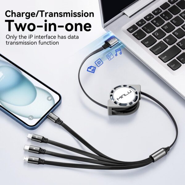 Multi Charging Cable 4A, 2Pack 4Ft Retractable Multi Fast Charger Cable, Multiple Charging Cord 3