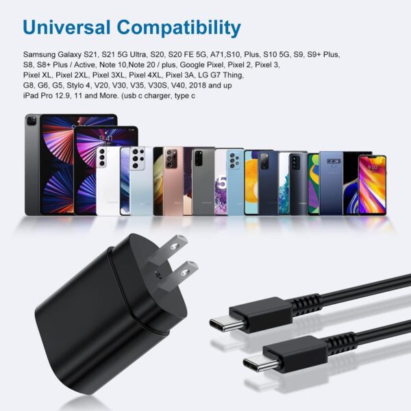 Type C Charger, 2Pack 25W PD USBC Wall Charger Super Fast Charging Block & 6ft Android Phone Cable Cord 3