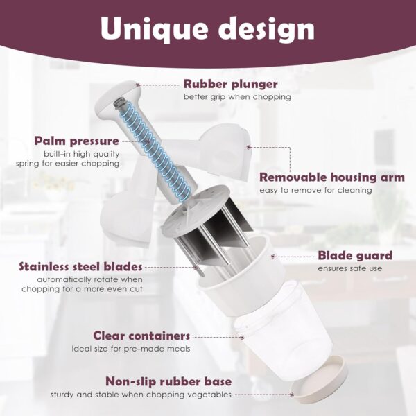 Food Chopper Vegetable Cutter with Container Onion Veggie Garlic Nut Dicer Manual Hand, White 3 Chopper