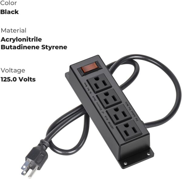 Wall Mount Power Outlet Strip, 4 Outlet Mountable Power Strip with Switch, 3ft Cord Under Desk Power Strip for Office/Industrial/Home, Flat Plug, Black 3 Power Strip