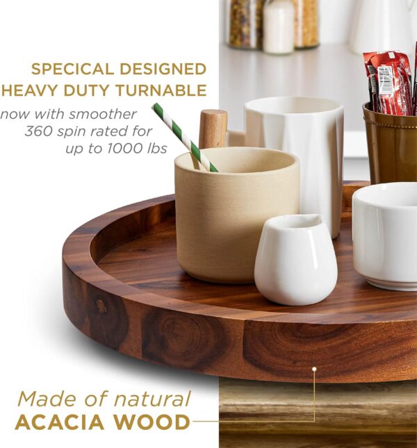 16" Acacia Wooden Turntable Serving Tray 3