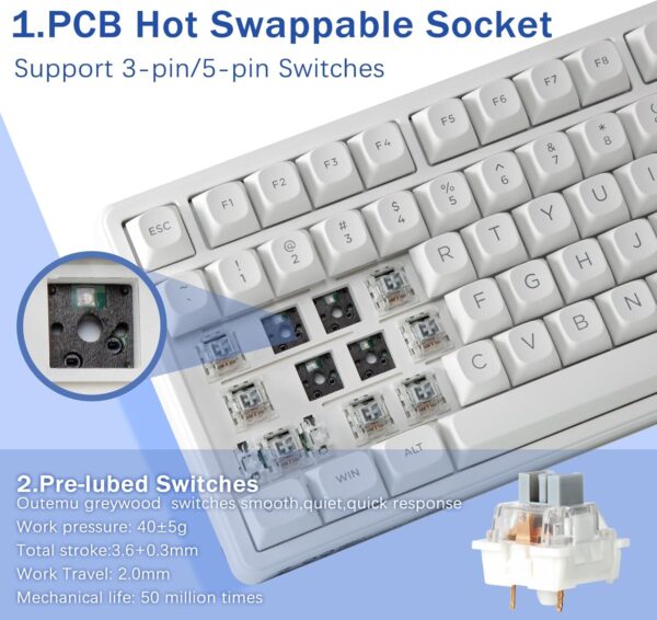 Creamy Mechanical Keyboard Wired, Hot Swappable, Pre-lubed Linear Switches, Gasket Structure with Sound Dampening Foam, RGB Backlit, 99 Keys Custom Gaming Keyboard for PC/Mac,White 3 Keyboard