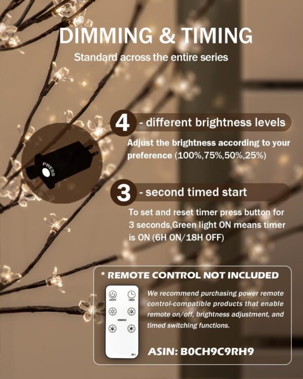 5ft Lighted Cherry Blossom Tree with 184 Warm White LED Lights for Holiday Decor - Dimmable, UL Certified, Waterproof - Ideal for Indoor and Outdoor Decoration 5 Blossom