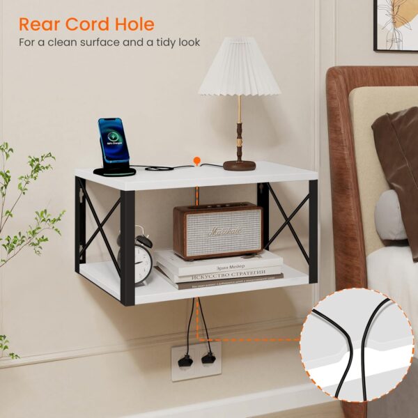 Floating Night Stand, Modern Bedside Shelf Wall Mount, Wood Hanging Nightstand with Wire Hole, Floating Side Table for Bedroom Bathroom Living Room Small Places, White 3 Floating