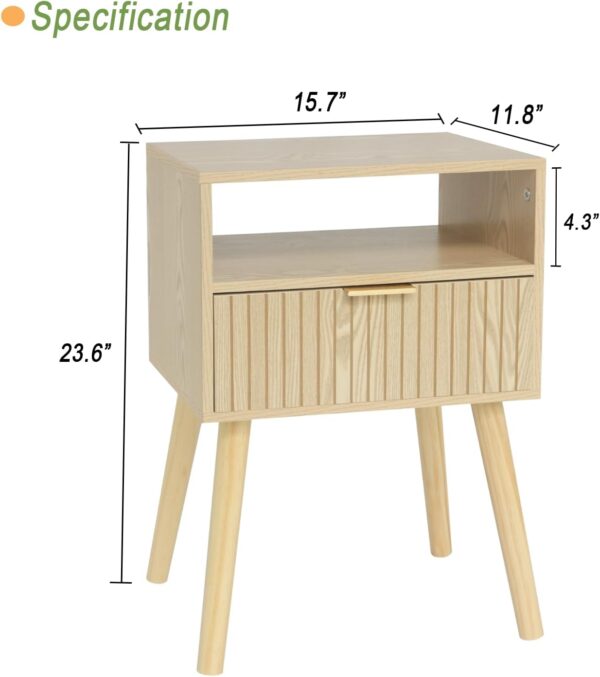 Small Nightstand Wood Bedside Table with Drawer, Modern End Table for Bedroom and Small Spaces, Solid Wood Legs, Easy Assembly, Natural 3 Table