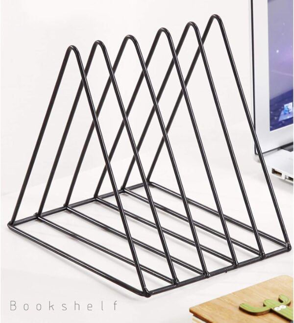 Triangle File Holder,5 Slot Metal Vinyl Record Stand Holder Magazine Newspaper Holder Photography Props for Office Home 1 Pc (black) 3 Triangle