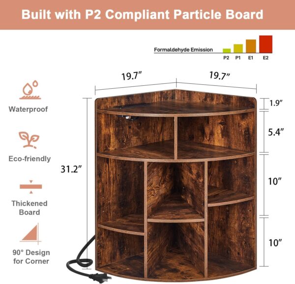 Corner Cube Shelf with USB Ports & Outlets, Modern Corner Toy Storage Rack with Charging Station, Wooden Display Bookshelf Bookcase for Living Room, Bedroom, Dining Room, Kitchen, Brown 3 Corner Cube Shelf