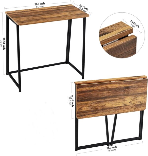 Folding Computer Desk, Small Writing Desk 31.5", Space-Saving Foldable Laptop Table Writing Workstation for Home Office, Easy Assembly, Rustic Walnut 3 Computer Desk