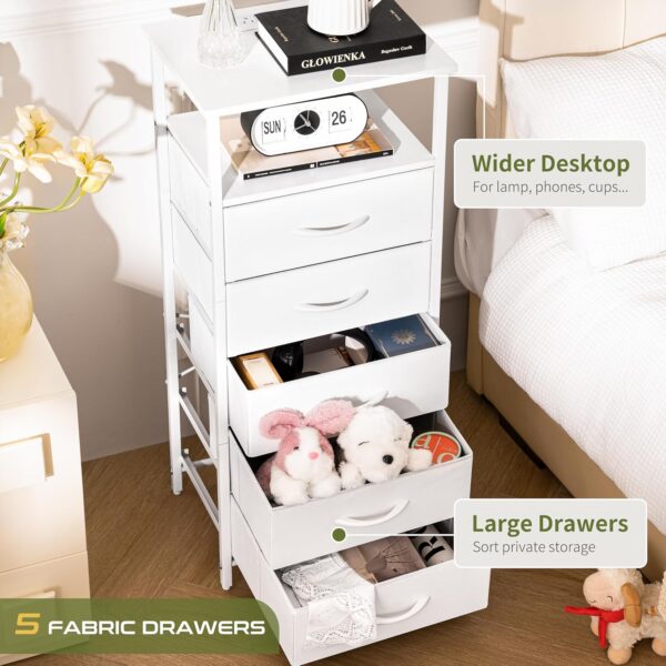 5 Drawers Dresser for Bedroom, Tall Nightstand with Charging Station, Fabric Dresser for Closet with Storage Shelf, Vertical Dressers Chest LED Night Stand, Bedside Table for Dorm Living Room 4 Nightstand